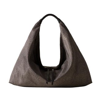 Borbonese Tassen, Dames, Grijs, ONE Size, Leer, Plie Hobo Bag