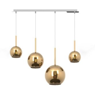 Top-Light Sosp. cromo rettangolare 4 luci vetri (1 GRANDE+1 MEDIO+2 piccolo) tutti oro 1155CR-S4 rmix-or