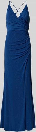 Mascara Slim Fit Abendkleid mit Raffungen in Blau, Größe 34