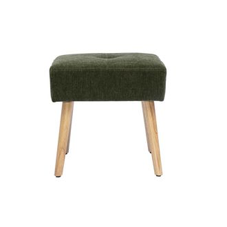 Miliboo Taburete Bajo En Tela Efecto Terciopelo Verde Caqui Y Madera Clara Maciza H46 Cm Guesta