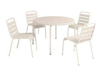 Vente-Unique Sala da pranzo da giardino un tavolo D.110 cm e 4 sedie impilabili in Metallo Beige - MIRMANDE di MYLIA