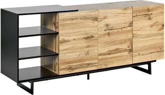 Beliani Aparador madera clara negro 160 x 40 cm mdf cajonera almacenaje sala de estar Fiora