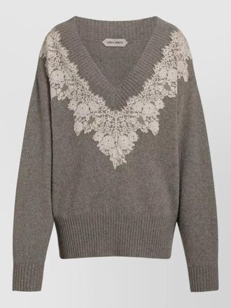 Alberta Ferretti knit top v neckline lace trim