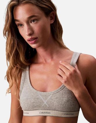 Calvin Klein Womens Heritage Cotton Unlined Bralette, Grey Heather - Size: XL