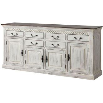Massivmoebel24 Credenza in legno di acacia / mango - bianco cerato 200x45x90 castle-antik 108