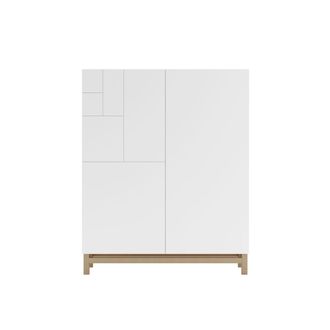 HERDASA Zapatero melamina roble claro puertas blanco patas roble 112x90x27cm