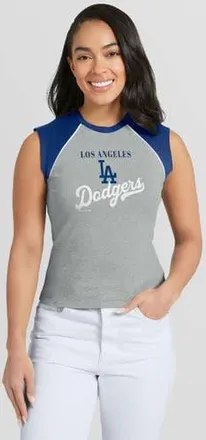 WEAR by Erin Andrews Womens WEAR by Erin Andrews Heather Gray Los Angeles Dodgers Cropped Raglan Tank Top at Nordstrom, Size X-Large