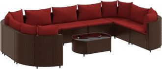 vidaXL Set De Sof&aacute;s De Jard&iacute;n 10 Pzas Y Cojines Rat&aacute;n Sint&eacute;tico Marr&oacute;n Vidaxl