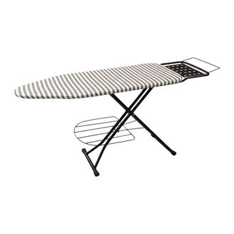 Relaxdays Tabla De Planchar Relaxdays Para Vapor 110x33 Cm, Altura Regulable, Plegable, Con Soporte, A Rayas Gris/blanco