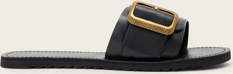 AllSaints Ella - Sliders nere con cinturino e fibbia spessa in pelle-Nero