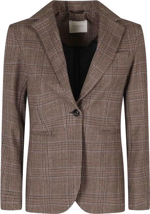 Circolo 1901 Beige Checkered Single-Breasted Slim-Fit Jacket