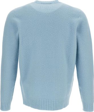 Drumohr Light Blue Jersey-Knit Wool Crewneck Sweater with Raglan Sleeves
