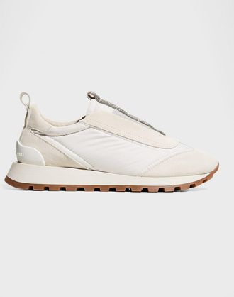 Brunello Cucinelli Mixed Leather Slip-On Runner Sneakers