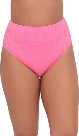 S3 Ribbed Banded High Waist Swim Bottoms in Hot Orchid at Nordstrom, Size X-Large
