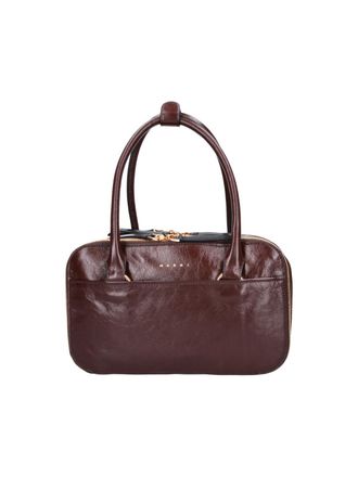 Marni Brown Patent Leather Boxyne Top Handle Bag