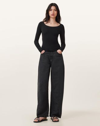 AllSaints Womens Lyocell Rina Long Sleeve Scoop Neck T-Shirt, Size: UK 14/US 10