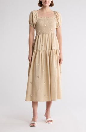 August Sky Floral Embroidered Maxi Dress in Khaki Multi at Nordstrom Rack, Size Medium