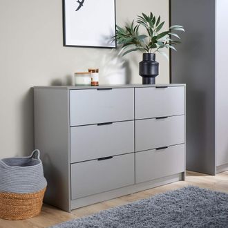 Home Source Industries Chest 6 Drawers Bedroom Clothing Bedside Storage Organiser Wide in Grey