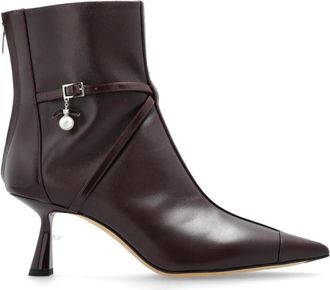 Jimmy Choo London Aren enkellaarsjes met hak - Dames - Laarzen met Hak - Rood - 41 EU - Leer - Schoenen