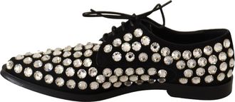 Dolce & Gabbana Womens Black Leather Crystals Lace Up Formal Shoes