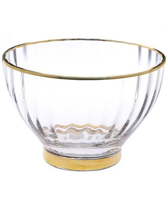 Classic Touch Glass Line Textured Salad Bowl With Gold Rim And Base