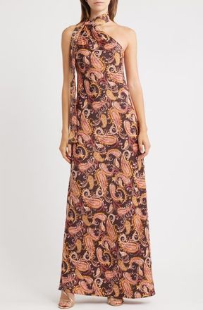 Wayf Catia Paisley One-Shoulder Gown in Espresso Paisley at Nordstrom, Size X-Small