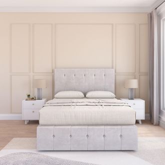 Sloomy Cambridge Divan Bed Set With No drawers & Matching Footboard - Plush Velvet in Silver | Size: Small Single