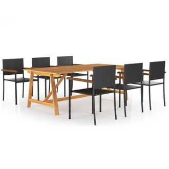 vidaXL Juego De Comedor Para Jard&iacute;n De 7 Piezas Negro Vidaxl