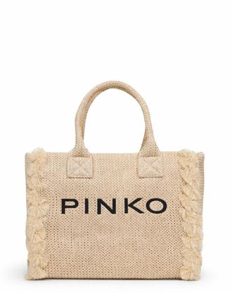Pinko Beach Shopper Embroidered Raffia Bag