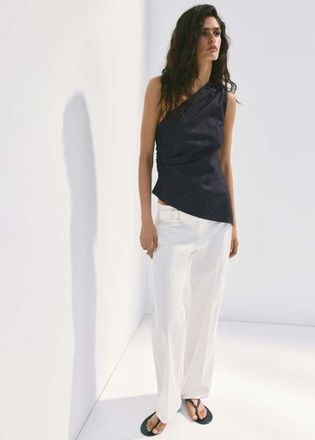 Mango Top in cotone scollo asimmetrico blu - Donna - XS - MANGO