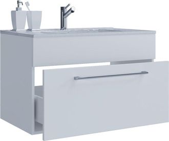 ebuy24 Vcm 2 Piezas Lavabo Lavabo Gabinete Inferior Ancho 80 Cm Juego De Muebles De Ba&ntilde;o Colgando Con Caj&oacute;n Badinos (blanco)