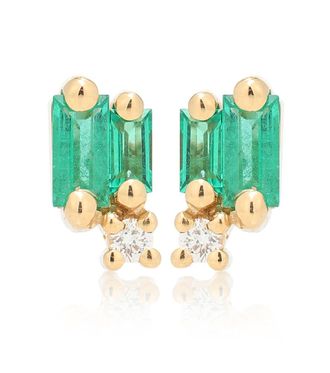 Suzanne Kalan Fireworks 18kt gold earrings with emeralds and diamonds