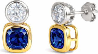 MAX + STONE 925 Sterling Silver Cushion Cut Drop Dangle Gemstone Earrings with Push Backs