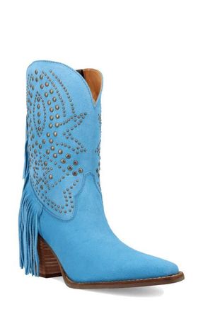 Dingo Star Power Fringe & Stud Western Boot in Blue at Nordstrom, Size 6.5