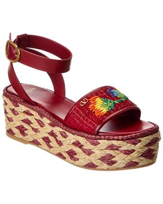 Valentino Straw & Leather 50 Platform Sandal