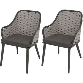 Hhg Hhg - Nunca Usado] Juego De 2 Sillas De Jard&iacute;n De Aluminio 761, Silla De Exterior, Tejido De Cuerda De Olefina (200 G/m&sup2;) Cuerda, Gris Claro Cojines G