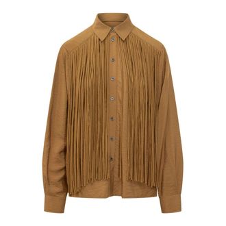 Pinko Shirts, female, Brown, Size: XL Shirt with Fringe Detailing