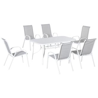 OUTSUNNY 7 Piece Garden Dining Set w/ Dining Table and Chairs for Backyard Grey | TJ Hughes