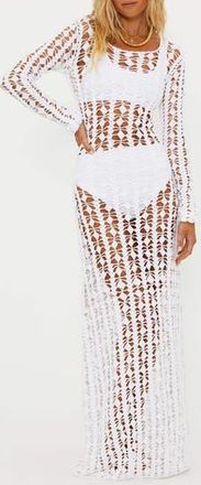 Beach Riot Ariana Long Sleeve Cotton Crochet Cover-Up Dress in White at Nordstrom Rack, Size Medium