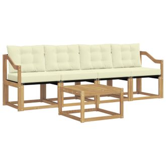 vidaXL Conjunto De Sof&aacute;s De Exterior Con Coj&iacute;n 5 Pcs Blanco Y Crema Vidaxl