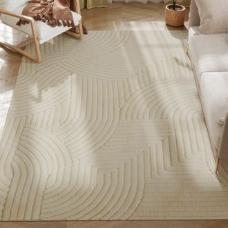 OEM Alfombra Sal&oacute;n 230x160 Cm Pelo Corto Estilo Moderno Base Antideslizante Tejida A M&aacute;quina Crema