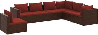 vidaXL Set Muebles De Jard&iacute;n 7 Piezas Y Cojines Rat&aacute;n Sint&eacute;tico Marr&oacute;n Vidaxl