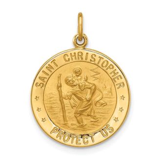 Diamond2Deal 14k Yellow Gold and Satin Solid Small Round St. Christopher Medal Pendant