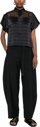 sacai Sheer Panel Blouse In Black/navy Stripe