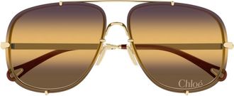 Chlo&eacute; Gold CH0348S Oversized Square Metal Sunglasses