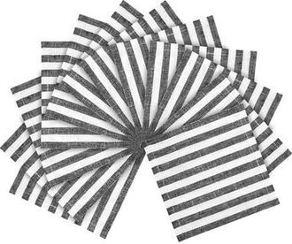 Solino Home Linen Cocktail Napkins Set of 12, 6 x 6 Inch for Dining Table, Holiday and Everyday Table Decor - Amalfi Stripe in Black And White at