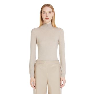 Max Mara Pullover met col - Dames - Coltruien - Beige - L - Wol - Truien & Vesten