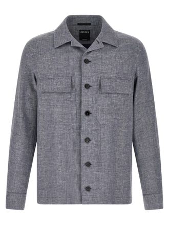 Ermenegildo Zegna Blue Linen Mens Blouse