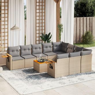 vidaXL Set De Sof&aacute;s De Jard&iacute;n 11pzas Con Cojines Rat&aacute;n Sint&eacute;tico Beige Vidaxl