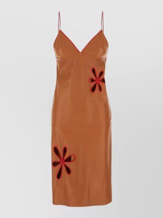 Fendi leather dress contrast trim midi cutout